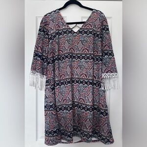 Sami & Jo Multicolor Boho / Western Dress with Fringe Sleeves